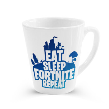 Eat Sleep Fortnite Repeat, Κούπα κωνική Latte Λευκή, κεραμική, 300ml