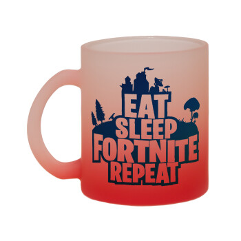 Eat Sleep Fortnite Repeat, Κούπα γυάλινη δίχρωμη με βάση το κόκκινο ματ, 330ml