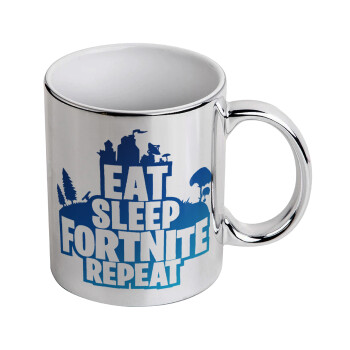 Eat Sleep Fortnite Repeat, Mug ceramic, silver mirror, 330ml