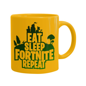 Eat Sleep Fortnite Repeat, Κούπα, κεραμική κίτρινη, 330ml