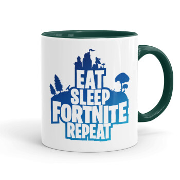 Eat Sleep Fortnite Repeat, Κούπα χρωματιστή πράσινη, κεραμική, 330ml