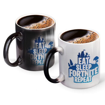 Eat Sleep Fortnite Repeat, Color changing magic Mug, ceramic, 330ml when adding hot liquid inside, the black colour desappears (1 pcs)