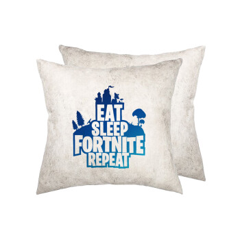 Eat Sleep Fortnite Repeat, Μαξιλάρι καναπέ Δερματίνη Γκρι 40x40cm με γέμισμα