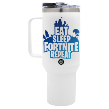 Eat Sleep Fortnite Repeat, Mega Tumbler με καπάκι, διπλού τοιχώματος (θερμό) 1,2L