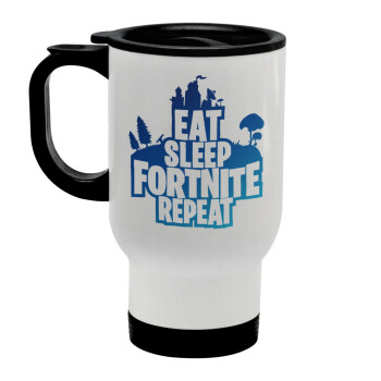 Eat Sleep Fortnite Repeat, Stainless steel travel mug with lid, double wall white 450ml