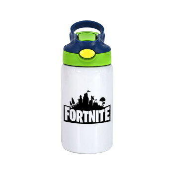 Fortnite, Children's hot water bottle, stainless steel, with safety straw, green, blue (350ml)