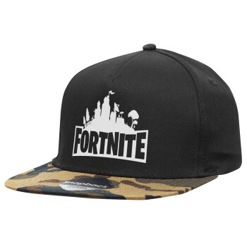 Fortnite, Adult Flat Snapback Hat Black/Camouflage, (100% COTTON TWILL, ADULT, UNISEX, ONE SIZE)