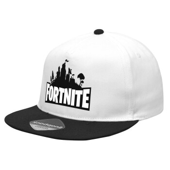 Fortnite, Καπέλο Ενηλίκων Flat Snapback Λευκό/Μαύρο, (100% ΒΑΜΒΑΚΕΡΟ Twill, ΕΝΗΛΙΚΩΝ, UNISEX, ONE SIZE)