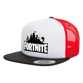 Fortnite, Adult Foam Flat Snapback with Mesh Black-White-Red (POLYESTER, ADULT, UNISEX, ONE SIZE)