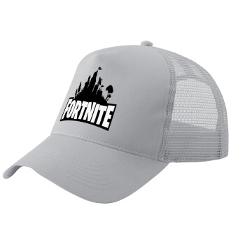 Fortnite, Adult Structured Trucker Hat, with Mesh, GRAY (100% COTTON, ADULT, UNISEX, ONE SIZE)