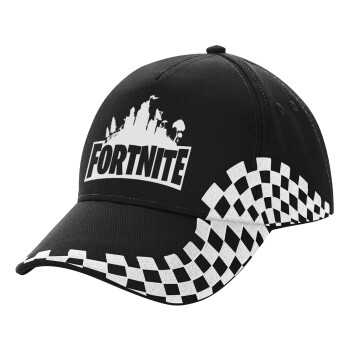 Fortnite, Adult Ultimate BLACK RACING Cap, (100% COTTON DRILL, ADULT, UNISEX, ONE SIZE)