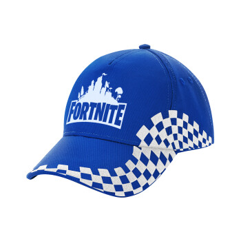 Fortnite, Adult Ultimate BLUE RACING Cap, (100% COTTON DRILL, ADULT, UNISEX, ONE SIZE)