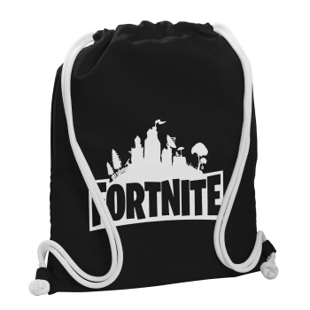 Fortnite, Τσάντα πλάτης πουγκί GYMBAG Μαύρη, με τσέπη (40x48cm) & χονδρά λευκά κορδόνια
