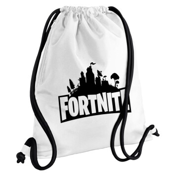 Fortnite, Τσάντα πλάτης πουγκί GYMBAG λευκή, με τσέπη (40x48cm) & χονδρά κορδόνια