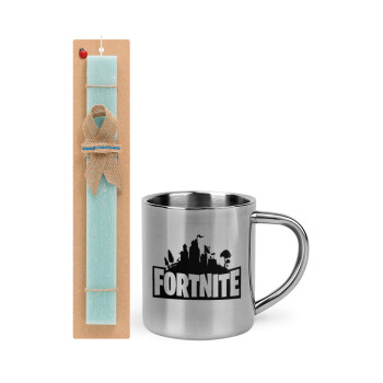 Fortnite, Πασχαλινό Σετ, μεταλλική κούπα θερμό (300ml) & πασχαλινή λαμπάδα αρωματική πλακέ (30cm) (ΤΙΡΚΟΥΑΖ)