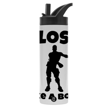 Fortnite Floss Like a Boss, Metallic thermos bottle with straw & handle, stainless steel (Stainless steel 304), double-walled, 600ml.