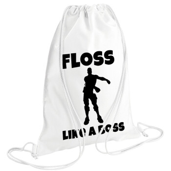 Fortnite Floss Like a Boss, Backpack pouch GYMBAG white (28x40cm)