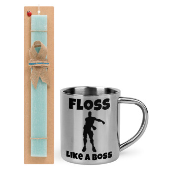 Fortnite Floss Like a Boss, Πασχαλινό Σετ, μεταλλική κούπα θερμό (300ml) & πασχαλινή λαμπάδα αρωματική πλακέ (30cm) (ΤΙΡΚΟΥΑΖ)