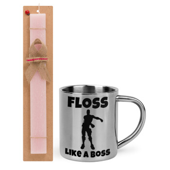 Fortnite Floss Like a Boss, Πασχαλινό Σετ, μεταλλική κούπα θερμό (300ml) & πασχαλινή λαμπάδα αρωματική πλακέ (30cm) (ΡΟΖ)