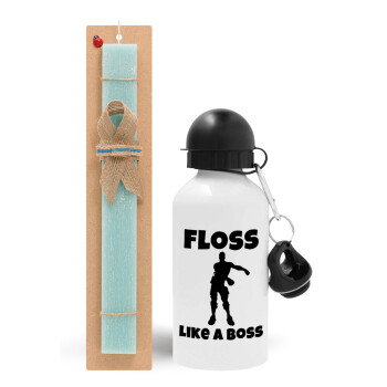 Fortnite Floss Like a Boss, Easter Set, metallic aluminum water bottle (500ml) & scented flat candle (30cm) (TURQUOISE)