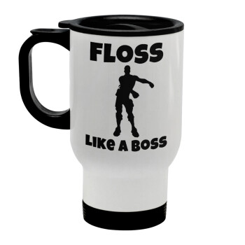 Fortnite Floss Like a Boss, Stainless steel travel mug with lid, double wall white 450ml