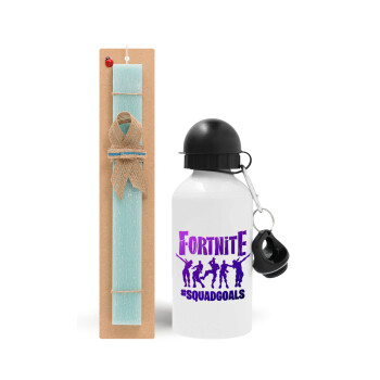 Fortnite #squadgoals, Easter Set, metallic aluminum water bottle (500ml) & scented flat candle (30cm) (TURQUOISE)