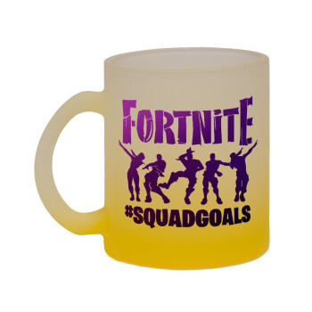 Fortnite #squadgoals, Κούπα γυάλινη δίχρωμη με βάση το κίτρινο ματ, 330ml