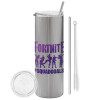 Eco friendly stainless steel Silver tumbler 600ml, with metal straw & cleaning brush