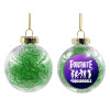 Transparent Christmas tree ball ornament with green filling 8cm