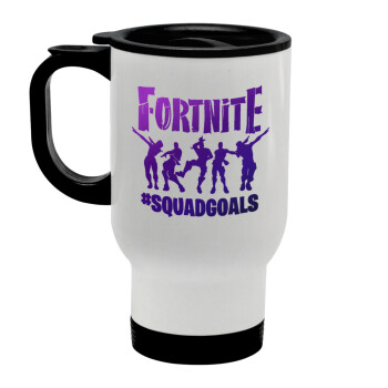 Fortnite #squadgoals, Stainless steel travel mug with lid, double wall white 450ml