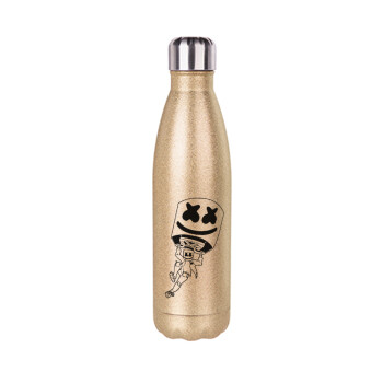 Fortnite Marshmello, Glitter gold stainless steel thermos bottle, double-walled, 500ml