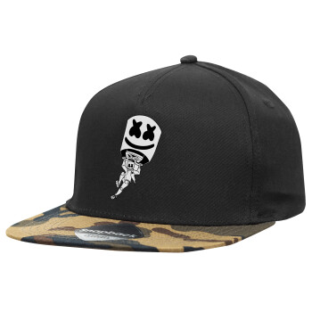 Fortnite Marshmello, Adult Flat Snapback Hat Black/Camouflage, (100% COTTON TWILL, ADULT, UNISEX, ONE SIZE)