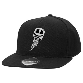 Fortnite Marshmello, Adult Flat Snapback Hat Black, (100% COTTON TWILL, ADULT, UNISEX, ONE SIZE)