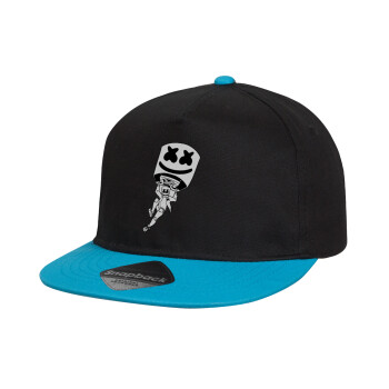 Fortnite Marshmello, Child's Flat Snapback Hat, Black/Blue (100% COTTON, CHILD, UNISEX, ONE SIZE)