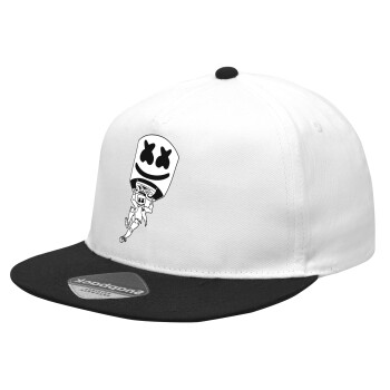 Fortnite Marshmello, Καπέλο Ενηλίκων Flat Snapback Λευκό/Μαύρο, (100% ΒΑΜΒΑΚΕΡΟ Twill, ΕΝΗΛΙΚΩΝ, UNISEX, ONE SIZE)