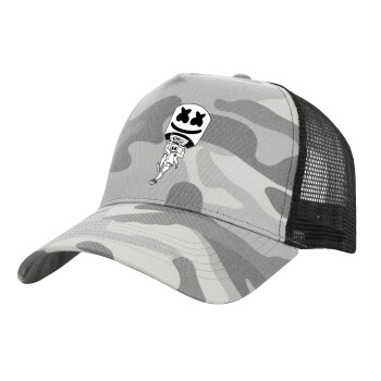 Fortnite Marshmello, Adult Structured Trucker Hat, with Mesh, (Camouflage) Army Camo (100% COTTON, ADULT, UNISEX, ONE SIZE)