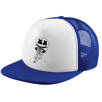 Fortnite Marshmello, Adult Soft Trucker Hat with Blue/White Mesh (POLYESTER, ADULT, UNISEX, ONE SIZE)