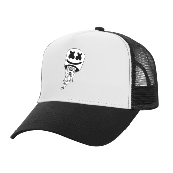 Fortnite Marshmello, Adult Structured Trucker Hat, with Mesh, WHITE/BLACK (100% COTTON, ADULT, UNISEX, ONE SIZE)