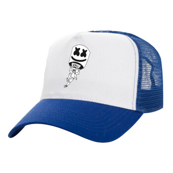 Fortnite Marshmello, Adult Structured Trucker Hat, with Mesh, WHITE/BLUE (100% COTTON, ADULT, UNISEX, ONE SIZE)