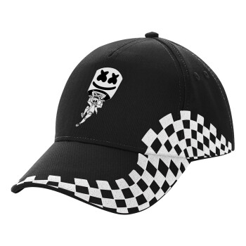 Fortnite Marshmello, Adult Ultimate BLACK RACING Cap, (100% COTTON DRILL, ADULT, UNISEX, ONE SIZE)