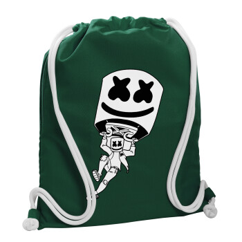 Fortnite Marshmello, Backpack pouch GYMBAG BOTTLE GREEN, with pocket (40x48cm) & thick white cords