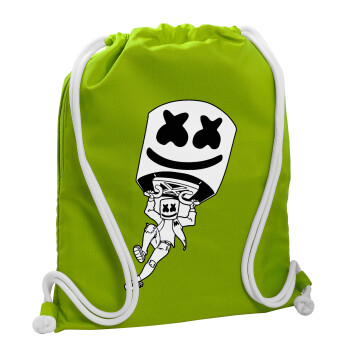 Fortnite Marshmello, Τσάντα πλάτης πουγκί GYMBAG LIME GREEN, με τσέπη (40x48cm) & χονδρά κορδόνια