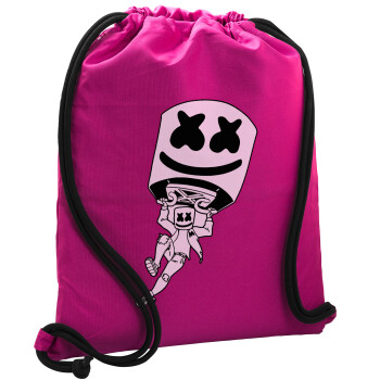 Fortnite Marshmello, Backpack pouch GYMBAG Fuchsia, with pocket (40x48cm) & thick cords