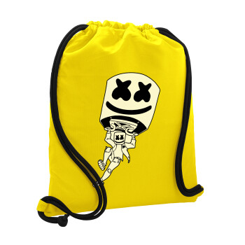 Fortnite Marshmello, Backpack pouch GYMBAG Yellow, with pocket (40x48cm) & thick cords