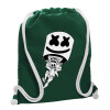 Backpack pouch GYMBAG BOTTLE GREEN, with pocket (40x48cm) & thick white cords