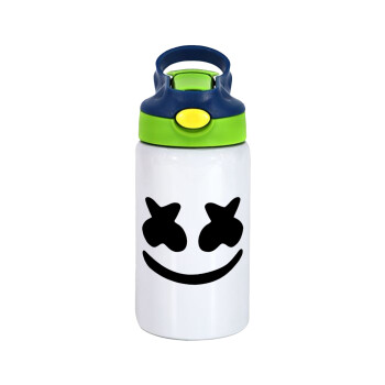 Marshmello, Children's hot water bottle, stainless steel, with safety straw, green, blue (350ml)