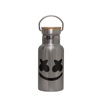 Marshmello, Stainless steel metallic thermos flask, silver with a bamboo lid, double-walled, 350ml.