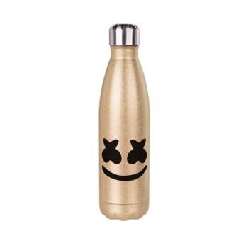 Marshmello, Glitter gold stainless steel thermos bottle, double-walled, 500ml