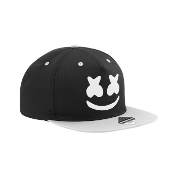 Marshmello, Adult Flat Snapback Hat Black/Grey, (100% COTTON TWILL, ADULT, UNISEX, ONE SIZE)