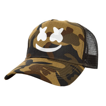 Marshmello, Adult Structured Trucker Hat, with Mesh, (Camouflage) Army (100% COTTON, ADULT, UNISEX, ONE SIZE)